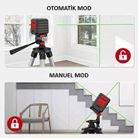 Resim Kobb KBL90G 30 Metre Profesyonel Yatay ve Dikey Otomatik Hizalamalı Yeşil Çapraz Çizgi Lazer Distomat 