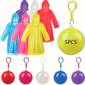 Resim 5 adet Renkli Acil Su Geçirmez Yağmurluk Anahtarlık Toplarıyla - Canlı Renkler (Sarı, Kırmızı, Pembe, Mavi, Mor) - Kamp, Yürüyüş, Açık Hava Aktiviteleri, Spor ve Eğlence Parkı için Hafif, Kompakt, Dayanıklı ve Şık 