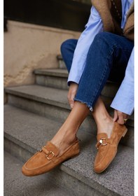 Resim Piccoli Kadın Siyah Gercek Suet Tokali Loafer Taba Suet 