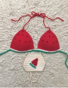 Resim BurDen Dekoratif Ürünler & Tasarım Anne Bebek, Karpuzlu Bikini Üstü Croptop, El Yapımı,plaj Giyim, Trend Handmade 