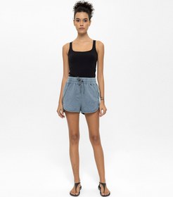 Resim Denim Görünümlü Yırtmaçlı Örme Kısa Şort - M / Denim 
