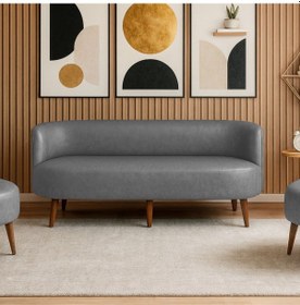 Resim Sydney Üçlü Koltuk Kanepe Deri Kumaş - Ahşap Ayak Ev & Ofis Kullanımı - Gri Gri 