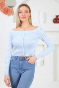 Resim WOOLLIEN Kayık Yaka Çizgili Crop 