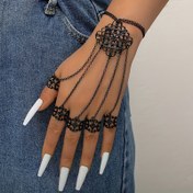Resim Punk Tarzı Gotik Oyuk Desen Siyah Parmak Yüzük Bilezik Cosplay El Geri Zinciri 