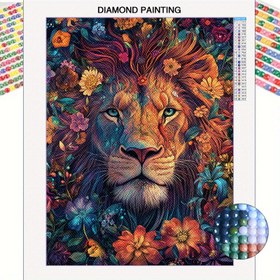 Resim 1pc 5D Tam Delme Elmas Resim Kit, 29.97x40.13 cm Aslan & Çiçek Deseni, Çağdaş Dikey Uzun Kanvas, DIY Mozaik Duvar Sanatı, Çerçevesiz Ev & Ofis Dekoru, Başlangıççılar ve Festivaller için İdeal 