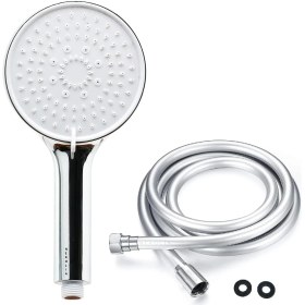 Resim Power Shower Lüks Duş Seti - 3 Farklı Püskürtmeli Full Krom Kaplama El Duşu + 175 cm Ekstra Uzun Pvc Duş Hortumu- Paslanmaz, Kopmaz, Kırılmaz Çelik Duş Hortumu (2'li Set) 