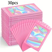 Resim 30 adet Pembe Holografik Yeniden Kullanılabilir Atıştırmalık Çantaları - Kokuya Karşı Güneşlik Polyester Folyo Çantalar - Dudak Parlatıcısı, Takı, Makyaj ve Atıştırmalar için Mükemmel - Seyahat, Hediyeler ve Organizasyon için Mükemmel, Yeniden Kullanılabilir Atıştırmalık Çantaları, Takı Saklama, Holografik Tasarım, Dayanıklı İnşaat 