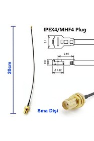 Resim Alkatronik 20cm Sma Dişi Ipex4 Mhf4 Rf Bağlantı Kablosu SMA Dişi Soket to Altın Kaplama Konnektör Koaksiyel Kab 
