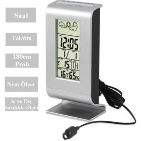 Resim Saatli Sıcaklık ve Nem Ölçer Termometre + Takvim - Problu Iç ve Dış Sıcaklık Ölçer Termometre 
