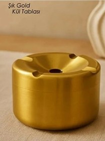 Resim Mucit Home Gold Kapaklı Kokusuz Paslanmaz Metal Küllük Modern Ve Şık Tasarım 
