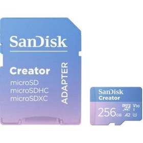 Resim Sandisk Creator 256GB 190/130MB/s microSDXC UHS-I A2 V30 Adaptörlü Hafıza Kartı SDSQXAV-256G-IN6MS 