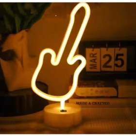 Resim Neon Gitar Masa Lambası Pil+Usb 