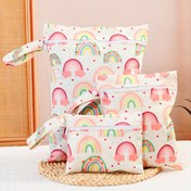 Resim 3 adet Renkli Gökkuşağı ve Ay Baskılı Islak Kuru Çantalar - Gençlerin Gereksinimleri, Bebek Bezi ve Aksesuarları için Fermuarlı Kapanışlı Taşınabilir Polyester Kozmetik, Bebek Bezi ve Seyahat Düzenleyici 
