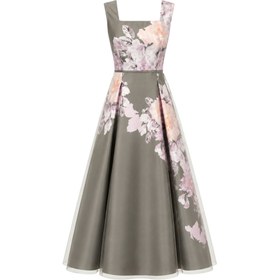 Resim KARE YAKA FLORAL DESEN ELBİSE HAKİ - 40 / HAKİ 