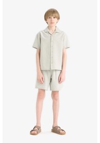 Resim DeFacto Erkek Çocuk Oversize Geniş Kalıp Polo Yaka Müslin Kısa Kollu Gömlek E3314A825HSGN1123 