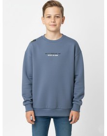 Resim Bisiklet Yaka Baskı Detaylı Erkek Çocuk Sweatshirt-90930 İndigo 