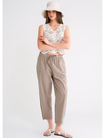 Resim Mixray 4436 Kadın Keten Çımalı Şalvar Pantolon Antik Vizon 