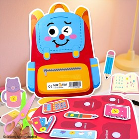 Resim 1 Set Çocuklar İçin Eğitici Kelime Öğrenme Kartları, Okul Çantası & Okul Malzemeleri Eşleştirme Oyunu, Renkli Kağıt Kesim Seti, Meşgul Kitap, İnce Motor Becerileri Geliştirme, Okula Dönüş/Yaz Tatili/Seyahat Hediyesi 