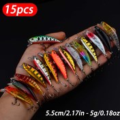 Resim 15 adet Canlı Renkli Mikro Jig Seti Balıkçılık için - 5.5cm/2.17in, 5g/0.18oz, ABS Malzeme, Dayanıklı Balıkçılık Kançıkları, Tatlı ve Tuzlu Suyun Kullanımı İçin İdeal, Tuzlu Suyun Balıkçılık Ekipmanı | Canlı Jig Tasarımı | Dayanıklı Balıkçılık Kançıkları, Balıkçılık Malzemeleri 