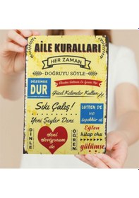 Resim Aıle Kuralları Ahşap Duvar Ve Kapı Süsü Retro Ahşap Pano 28 X 20 