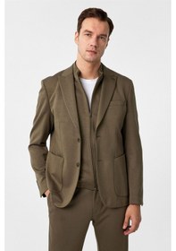 Resim Süvari Haki Slim Fit Düz Sivri Yaka 6 Drop Spor Takım Elbise 
