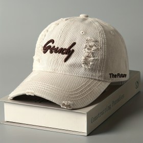 Resim Vintage ilhamlı "Grunge" Grafik Beyzbol Şapkası, Yıpranmış Detaylar - Bej Polyester, Ayarlanabilir Snapback, Bahar ve Yaz için Mükemmel, Günlük Başlık | Vintage ilhamlı Şapka | Dayanıklı Başlık, Beyzbol 