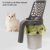 Resim Entegre Çöp Kutusu Bulunan Büyük Kapasiteli Kedi Kumu Küreği - Taşınabilir, Kolay Temizlenebilir Plastik Evcil Hayvan Atık Küreği 