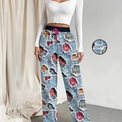 Resim Kadınlar için Yazlık Rahat Geniş Paça Pantolon - Denim Olmayan Çiçek Desenli, Sahte İpli Bel, Hafif %95 Polyester %5 Elastan Karışımı, Makinede Yıkanabilir İlkbahar/Yaz Pantolonları 