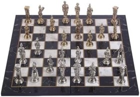 Resim GiftHome Büyük Boy Metal Pegasus Atları Satranç Takımı Parlak ve Katlanır Mermer Desenli Tahta 