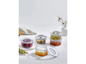 Resim Aghilo Kristal 6’lı Mini Saklama Kabı Seti – Kahvaltılık Reçellik & Gıda Saklama Kutusu 