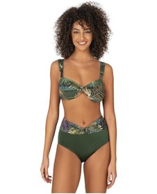 Resim Endeep Kadın Yeşil Yaprak Desenli Parıltılı Yüksek Bel Bikini Takımı-yeşil 