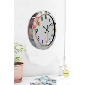 Resim Bahat Krom Çerçeveli Salon Ofis Duvar Saati 36 cm 