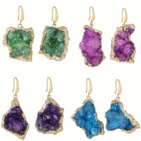 Resim 1 Çift Vintage Elegant Doğal Kristal Damla & Sallanan Küpeler, Bakır Kulak İğnesi, Benzersiz Düzensiz Şekilli Taş Kümesi, Tüy Yok, Günlük Giyim, Hediye, Tüm Mevsimler için Doğal Oluşum 