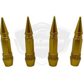 Resim ŞüsCarOto Sivri Sibop Kapağı Mermi Sibop Kapağı Araba Motosiklet Bisiklet Metal 4 lü Set Altın Sarı (00) 