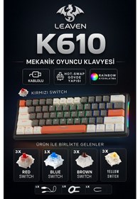 Resim K610 Kablolu Kırmızı Switch Mekanik Oyuncu Klavyesi-61 Tuş Rgb-hot Swap 