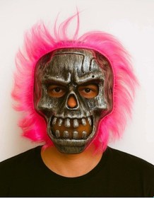 Resim Wild Skull - Gümüş Kafatası Pembe Saçlı İskelet Maske Renkli 