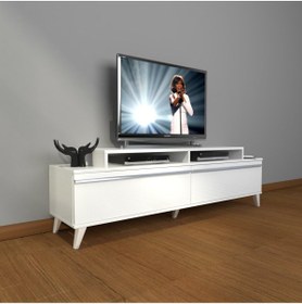 Resim Decoraktiv Ekoflex 4 Mdf Krom Ayaklı Tv Ünitesi Tv Sehpası - Parlak Beyaz 