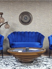 Resim Zafir İstiridye Takım Siyah Boyalı Telli Ayak Çay Seti Koltuk Takımı Mavi 