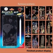 Resim 12 adet DIY Çizik Sanat Kitap İşaretleri - Klasik Landmarks ve Manzara Noktaları, Renkli Şablonlarla Siyah Graffiti Kağıdı, Benzersiz Kitap İşaretleri veya Dekoratif Sanat Oluşturun, Seyahat Tutkunları için İdeal Hediye, Seyahat Hatıraları | Manzara İşareti | Dayanıklı Kağıt, Scrapbooking Malzemeleri 