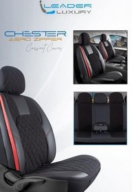 Resim Citroen Xsara ile Uyumlu Lüx Yarı Deri Oto Koltuk Kılıfı Ön Arka Takım Chester SİYAH KIRMIZI 