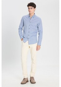 Resim Erkek Mavı Slim Fit Dar Kesim Klasik Yaka Flanel Gömlek Mavı 