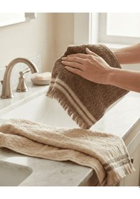 Resim %100 Pamuk 4'lü Premium Kahverengi Krem Saçaklı El Yüz Havlu Seti 30x50cm Diğer 