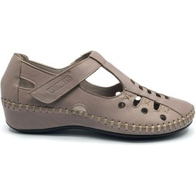 Resim Venüs Burgi Hakiki Deri Comfort Ortopedik Kadın Sandalet Vizon 