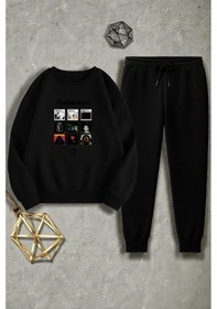 Resim Uyguntarz Unisex The Weekend Tasarım Basklı Bisiklet Yaka Sweatshirt - 2'li Eşofman Takımı Siyah 