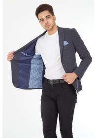Resim Sposo 5134 Dar Kalıp Örme Kumaş Lacivert Erkek Blazer Ceket Lacivert 