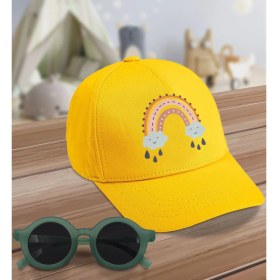 Resim BK Kids Boho Tasarımlı Sarı Cotton Çocuk Şapkası ve Yeşil Çocuk Güneş Gözlüğü Hediye Seti 