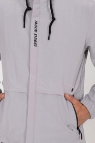 Resim Mood Street Baskılı Su İtici Slim Fit Erkek Yağmurluk Mont - GRI / M 