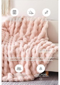 Resim Evlen Home Kürk Yatak Örtüsü Çift Kişilik Dolgulu Peluş Yumuşak Çift Taraflı Yorgan 3 Parça Loria Pudra 