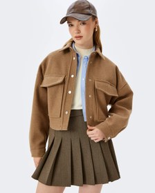 Resim Gömlek Yaka Cep Detaylı Düğmeli Dokulu Shacket 