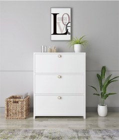 Resim Floradesign Ayakabı Dolabı Ayakkabilik - Çok Amaçli Dolap 3 Kapaklı Ayakkabı Dolabı Beyaz 